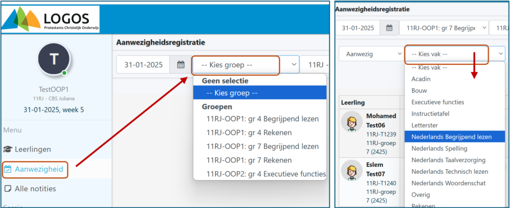 Schermafbeelding: tijdregistratie (stap 1)