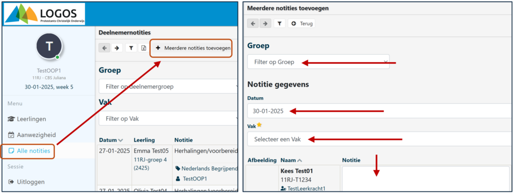 Schermafbeelding: notities toevoegen (stap 1)